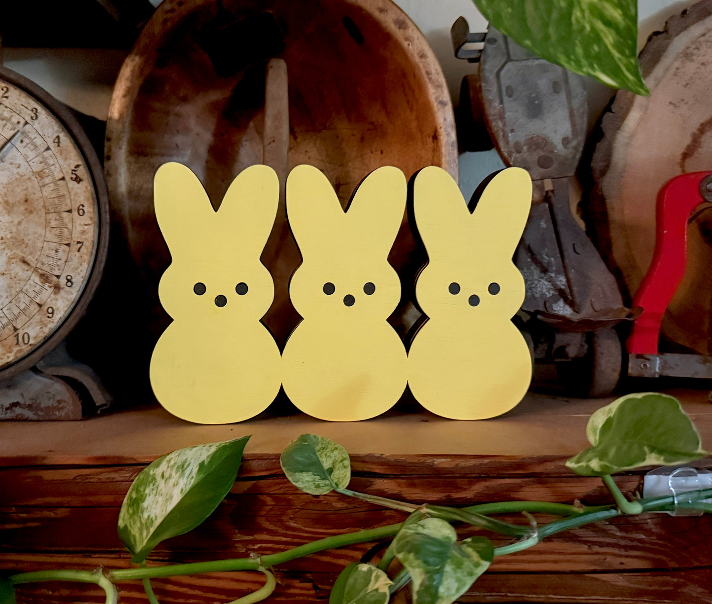 Easter Bunny Tier Tray/Shelf Sitter Yellow handmade laser wood decor 96 and Birch
