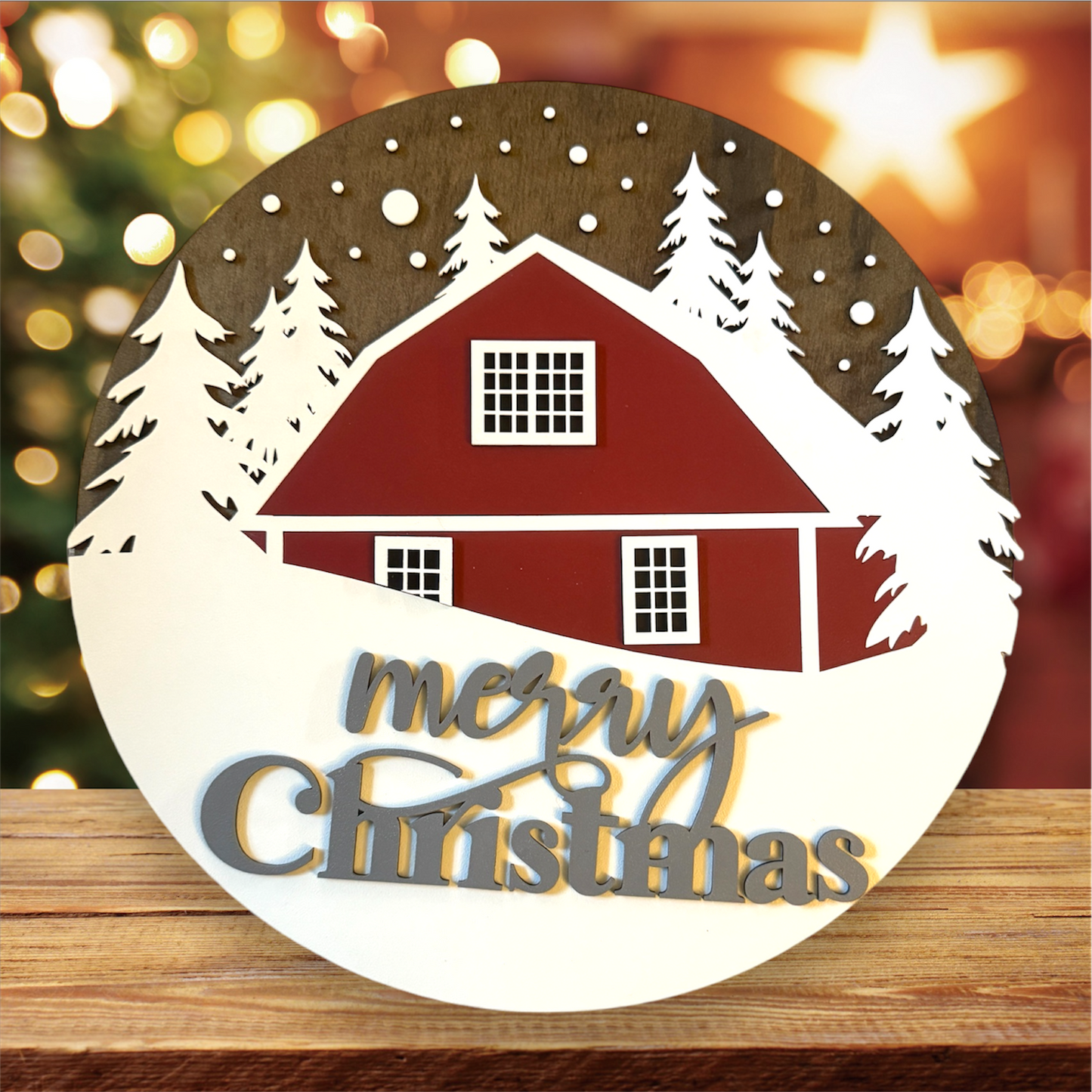 Merry Christmas Cabin handmade laser wood decor 96 and Birch