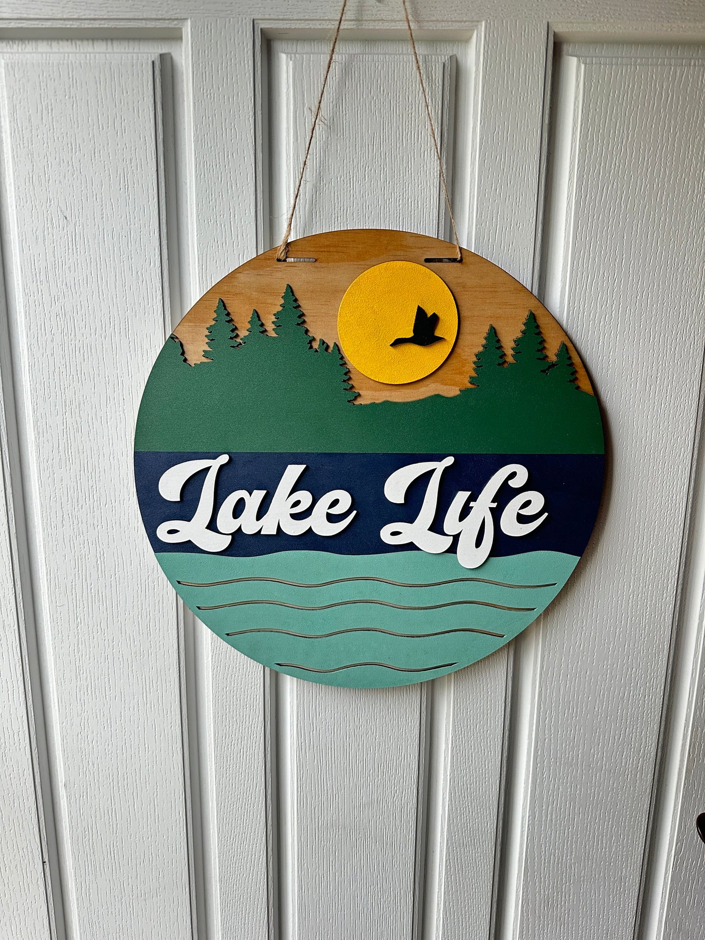 Lake Life Door Hanger handmade laser wood decor 96 and Birch