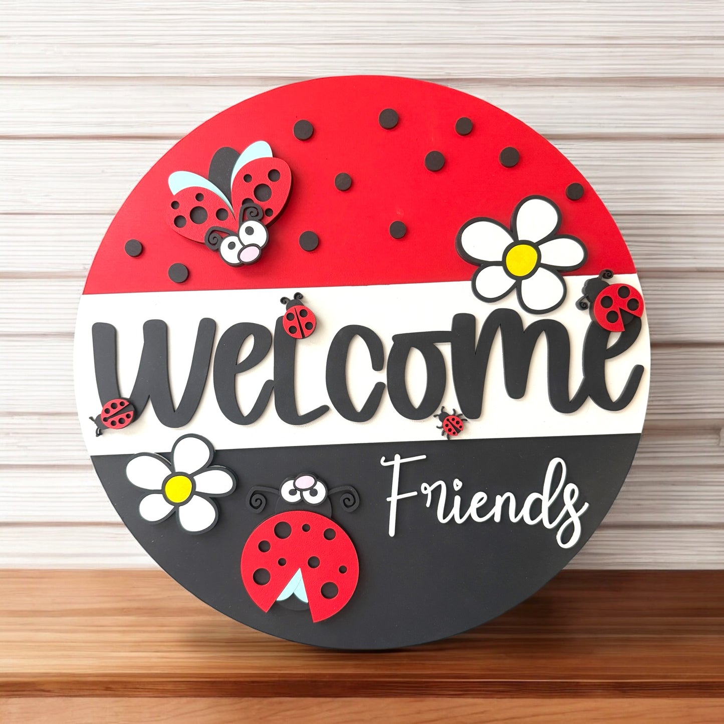 Welcome Friends - Ladybugs handmade laser wood decor 96 and Birch