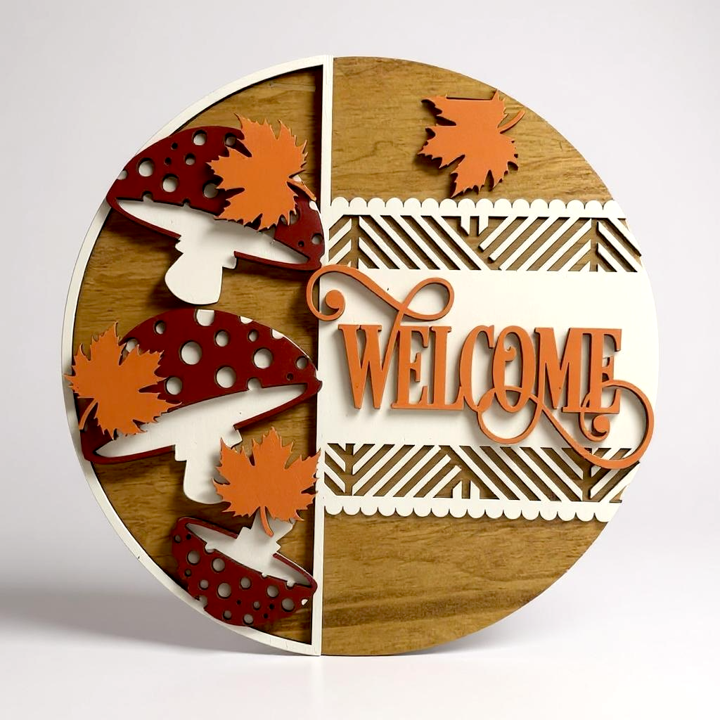 Welcome Fall Mushrooms handmade laser wood decor 96 and Birch