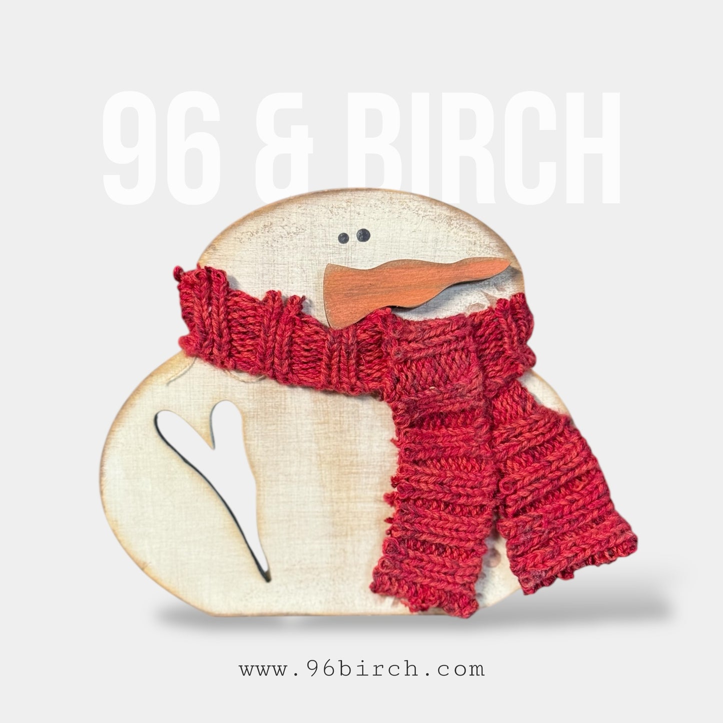 Chubby Snowman with Cutout Shelf Sitter Heart handmade laser wood decor 96 and Birch