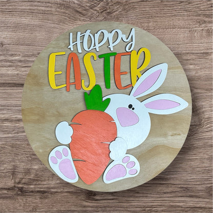 Hoppy Easter Bunny with Carrot handmade laser wood decor 96 and Birch