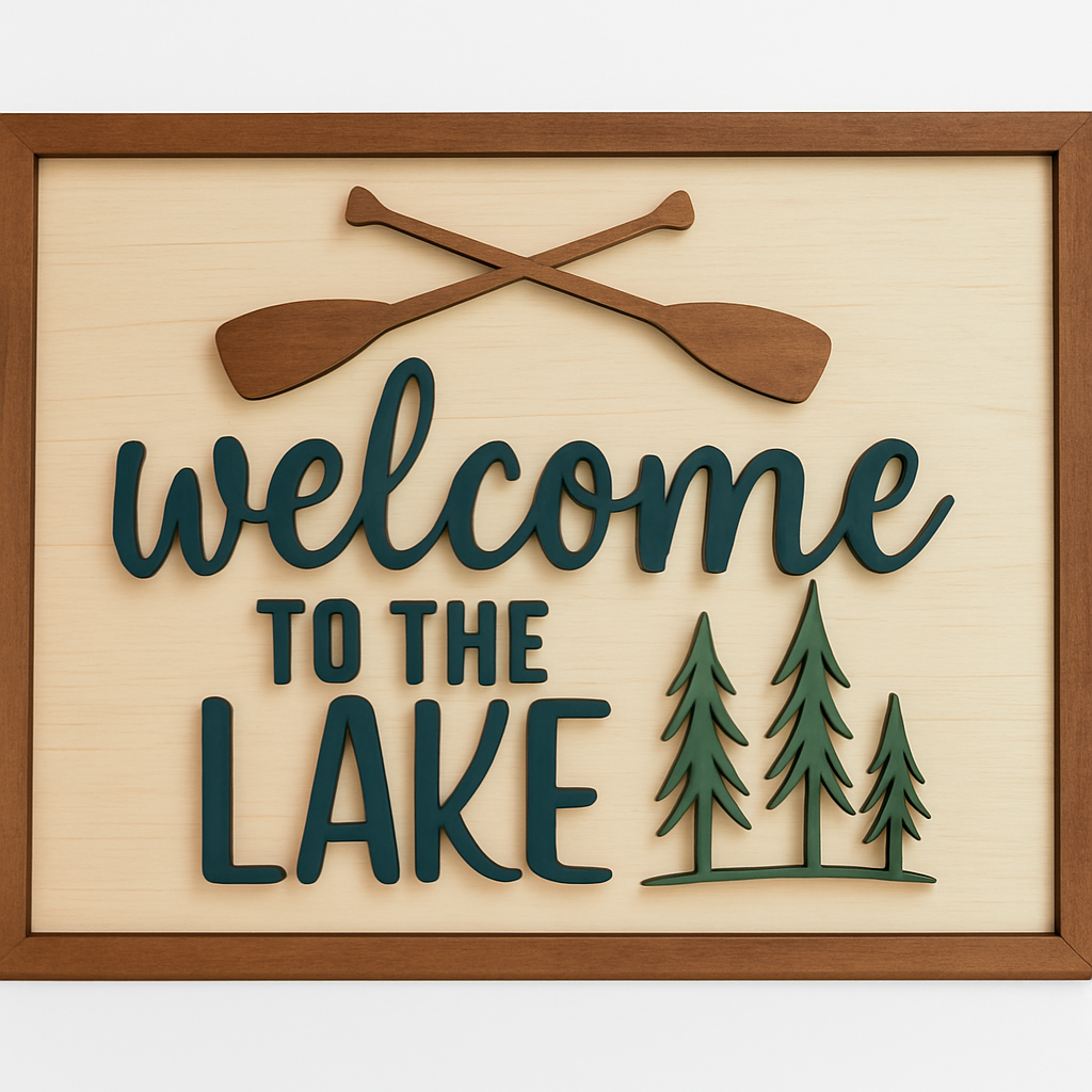 Welcome to the Lake Rectangle 11x14 handmade laser wood decor 96 and Birch