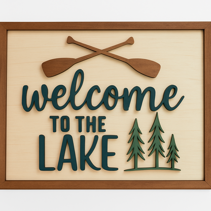 Welcome to the Lake Rectangle 11x14 handmade laser wood decor 96 and Birch