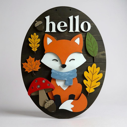 Hello Fall Fox handmade laser wood decor 96 and Birch