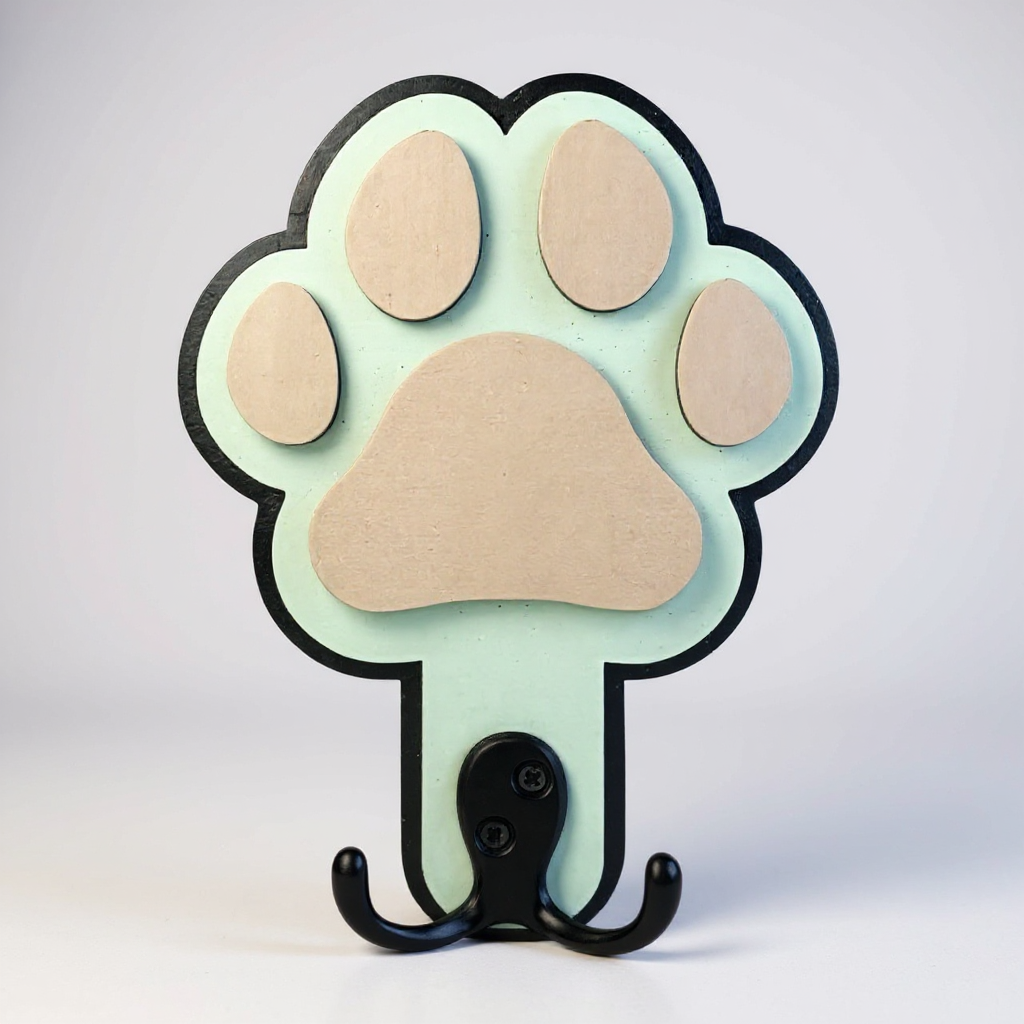 Paw Leash Hanger handmade laser wood decor 96 and Birch