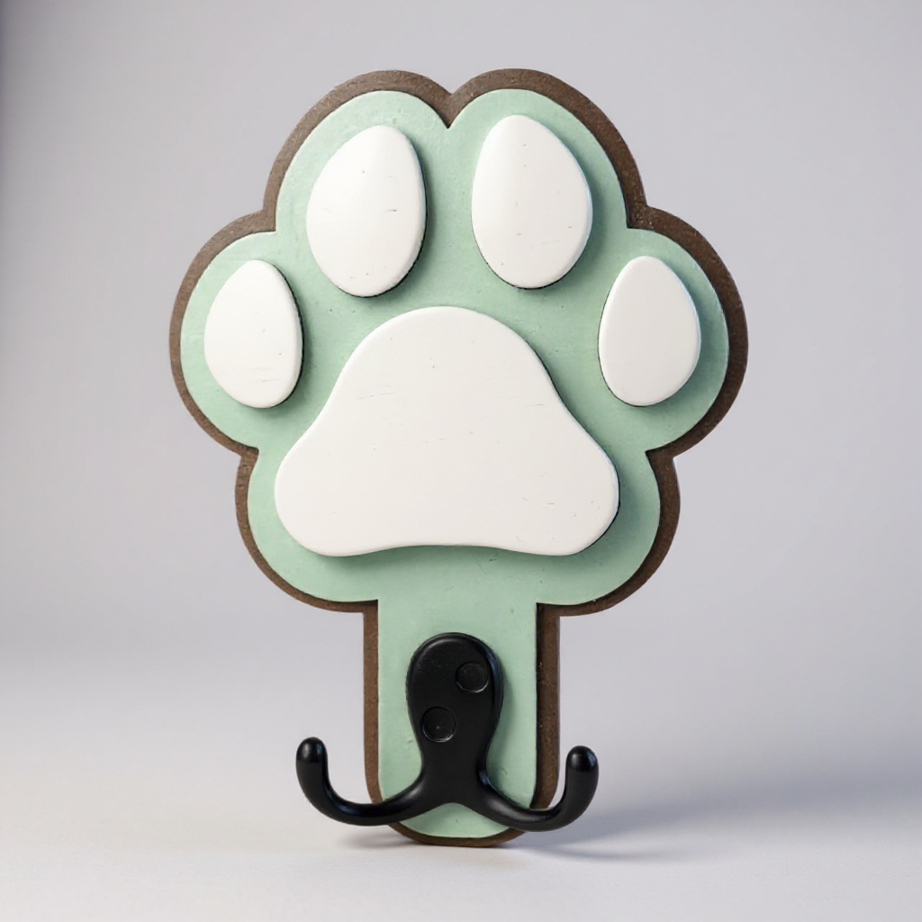 Paw Leash Hanger handmade laser wood decor 96 and Birch