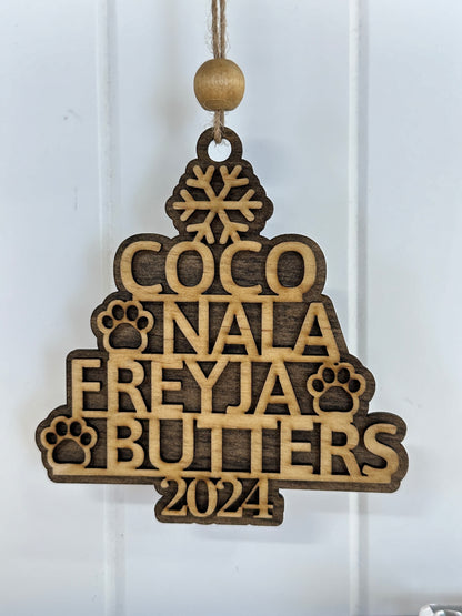 Family Names Ornament handmade laser wood decor 96 and Birch