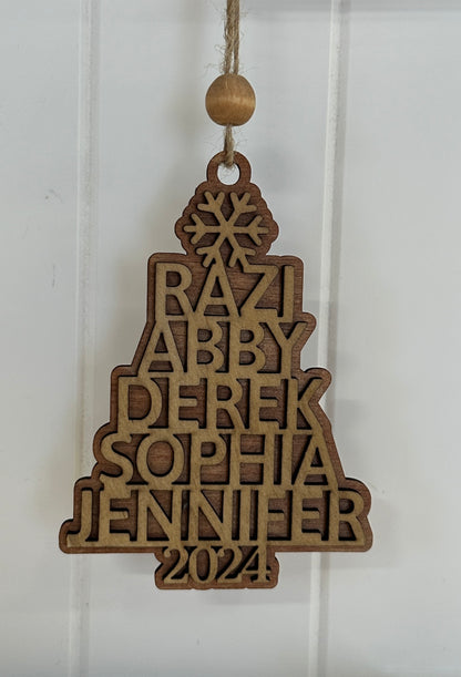Family Names Ornament handmade laser wood decor 96 and Birch