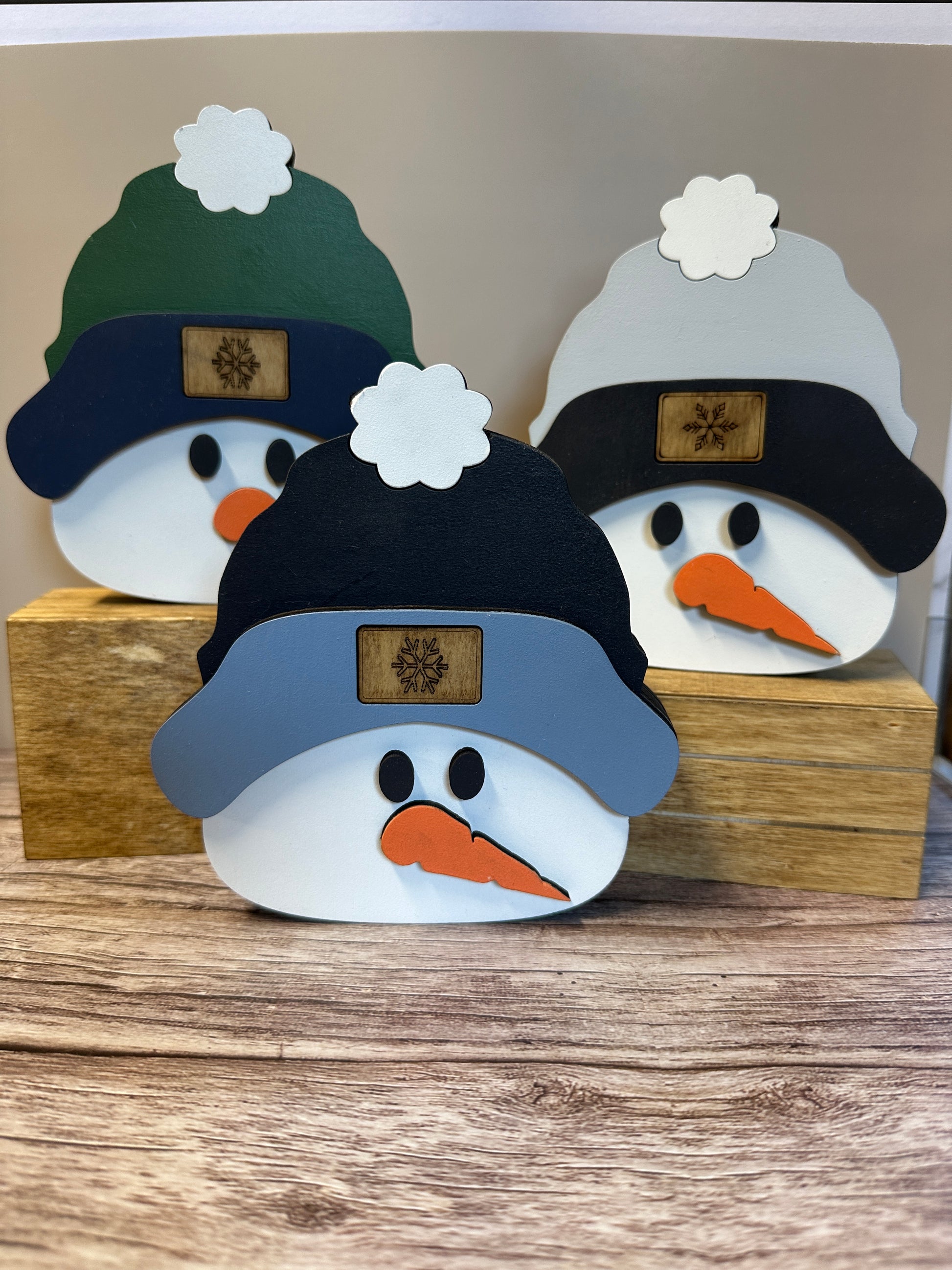 Snowman Shelf Sitter handmade laser wood decor 96 and Birch