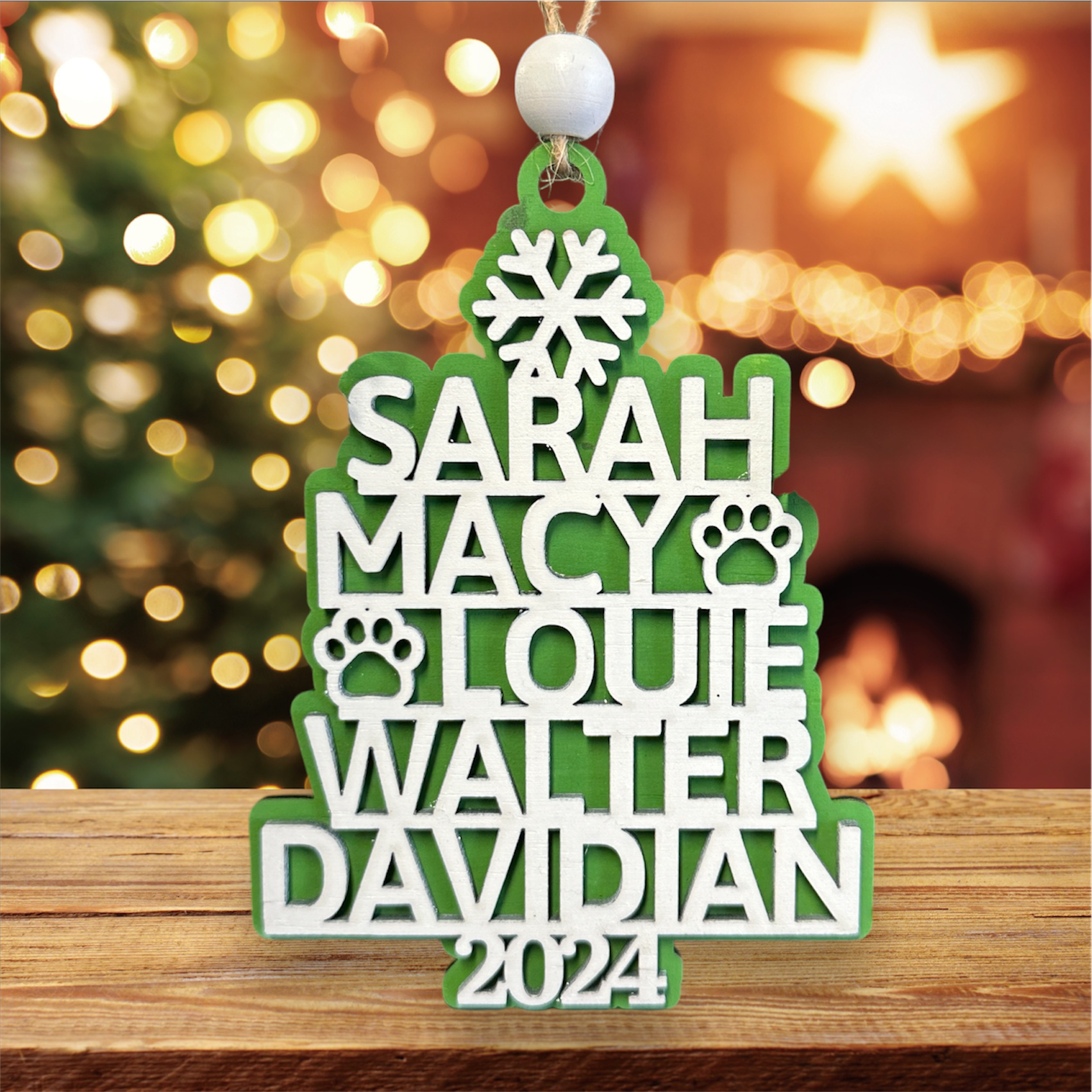 Family Names Ornament handmade laser wood decor 96 and Birch