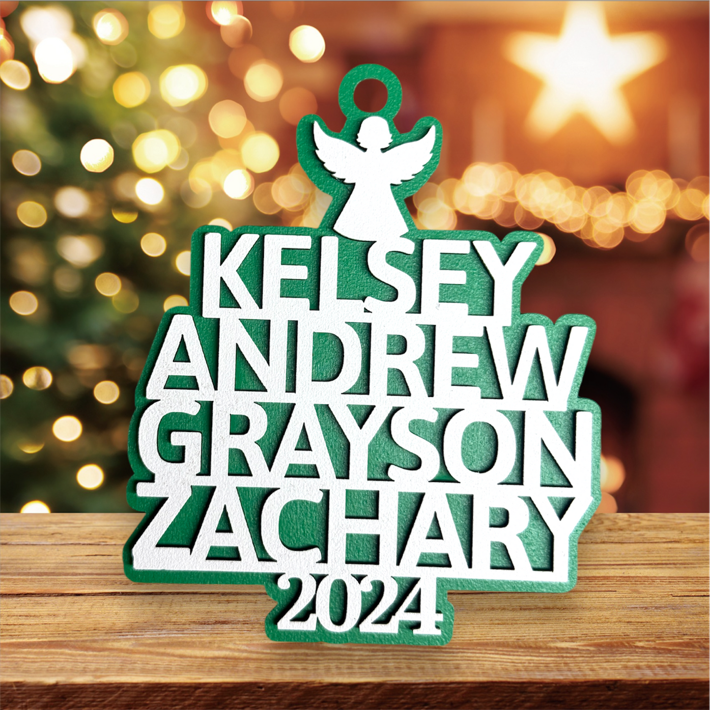 Family Names Ornament handmade laser wood decor 96 and Birch