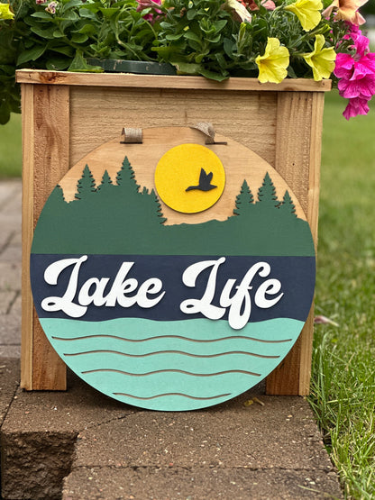 Lake Life Door Hanger handmade laser wood decor 96 and Birch