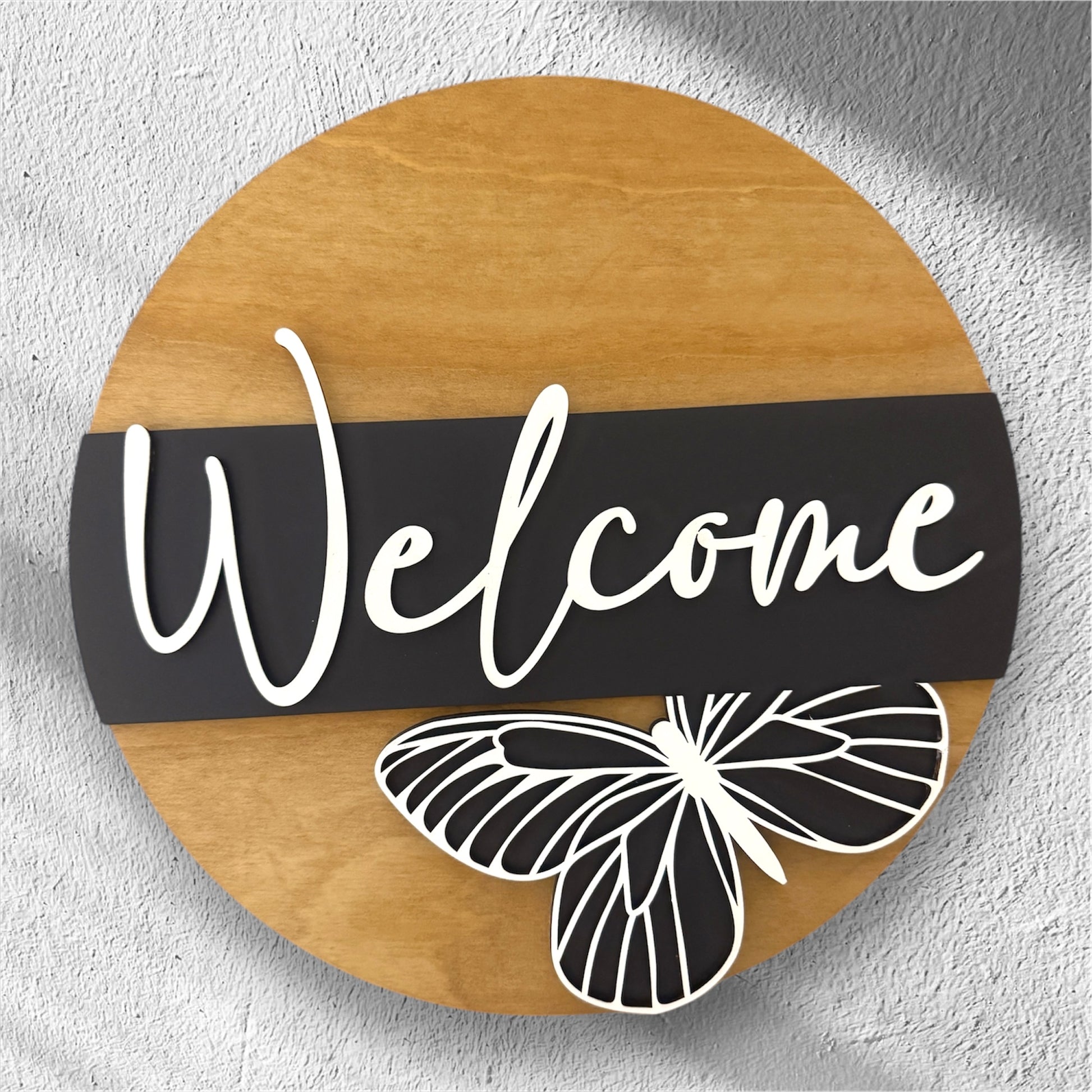Welcome Butterfly handmade laser wood decor 96 and Birch