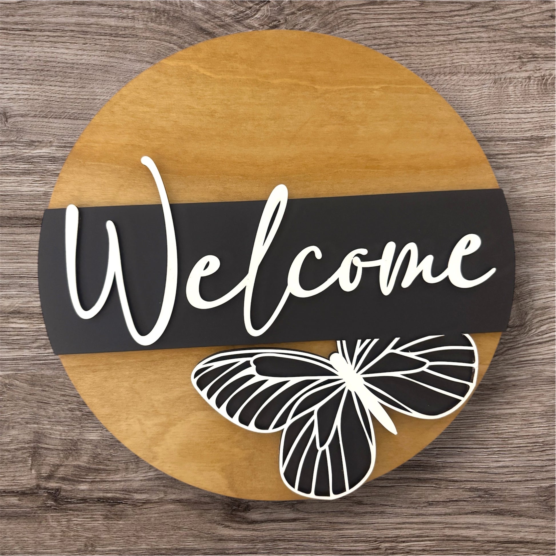Welcome Butterfly handmade laser wood decor 96 and Birch