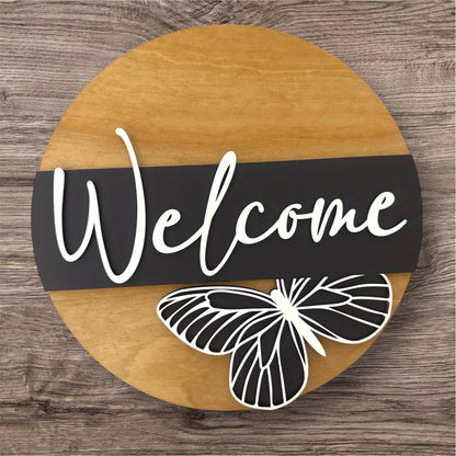 Welcome Butterfly handmade laser wood decor 96 and Birch