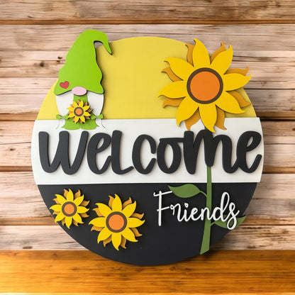 Welcome Friends - Gnome Girl handmade laser wood decor 96 and Birch