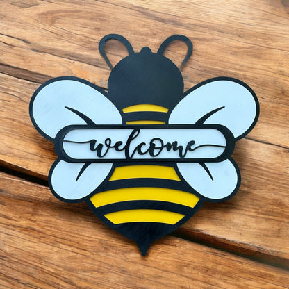 Welcome Bumble Bee handmade laser wood decor 96 and Birch