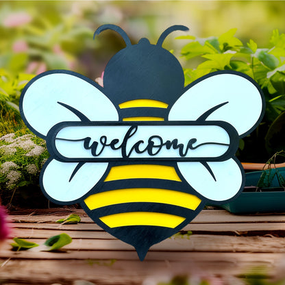 Welcome Bumble Bee handmade laser wood decor 96 and Birch
