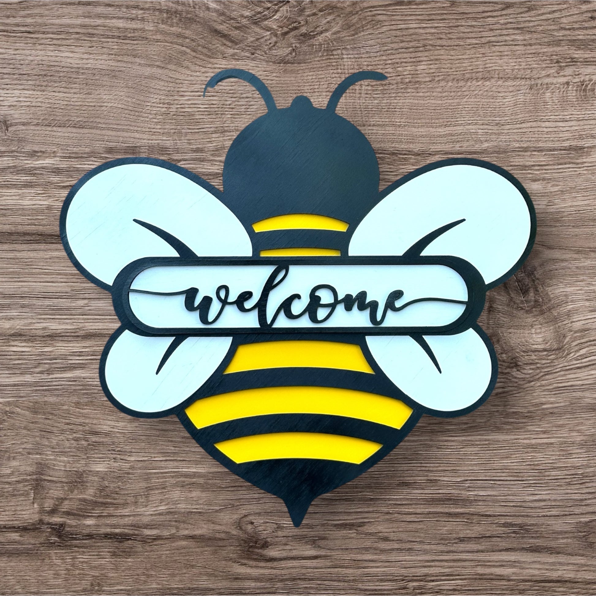 Welcome Bumble Bee handmade laser wood decor 96 and Birch