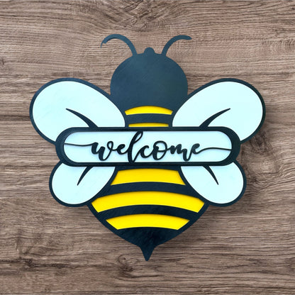 Welcome Bumble Bee handmade laser wood decor 96 and Birch
