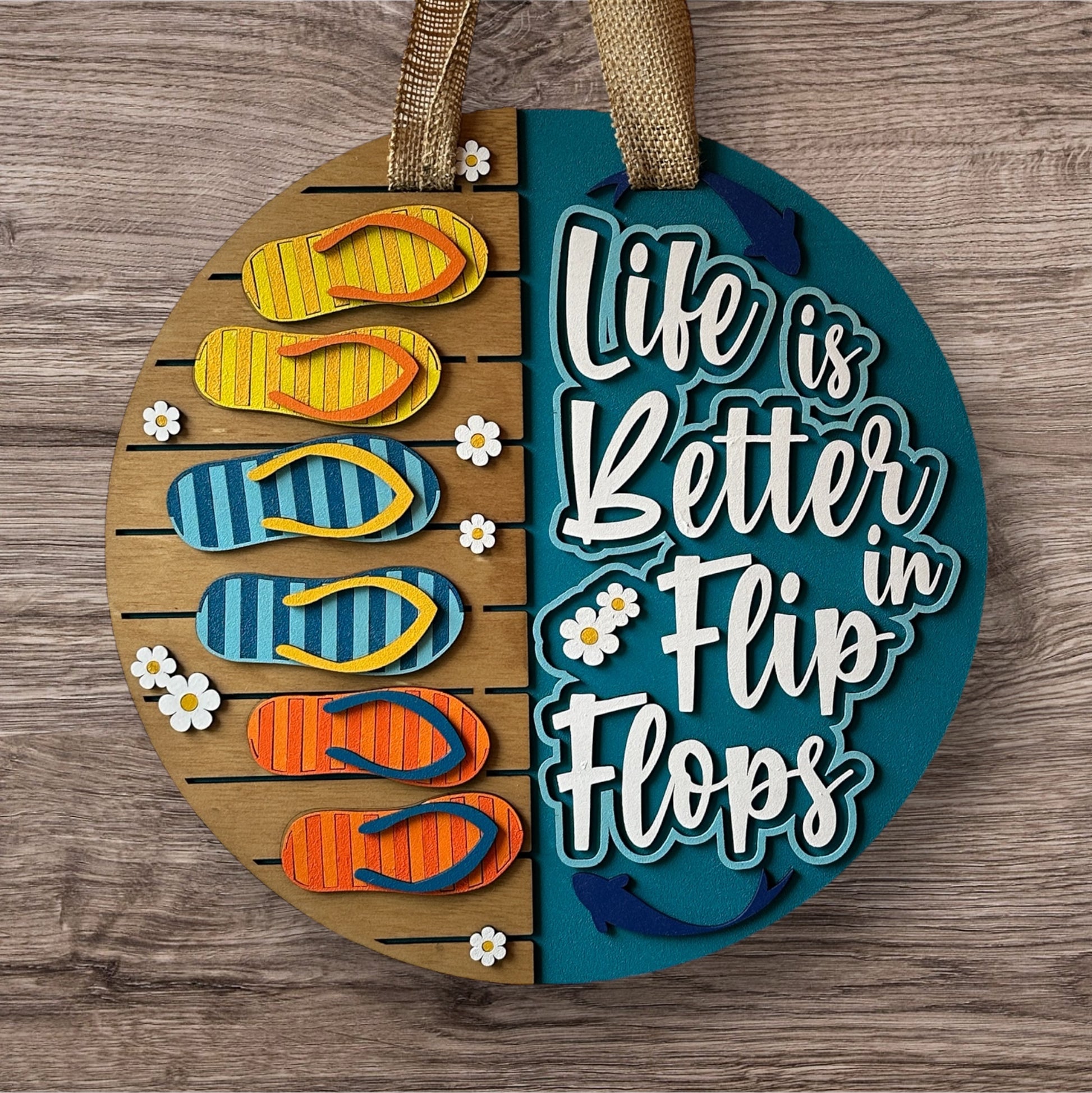 Life is Better in Flip Flops Door Hanger handmade laser wood decor 96 and Birch