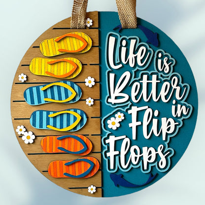 Life is Better in Flip Flops Door Hanger handmade laser wood decor 96 and Birch