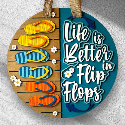 Life is Better in Flip Flops Door Hanger handmade laser wood decor 96 and Birch