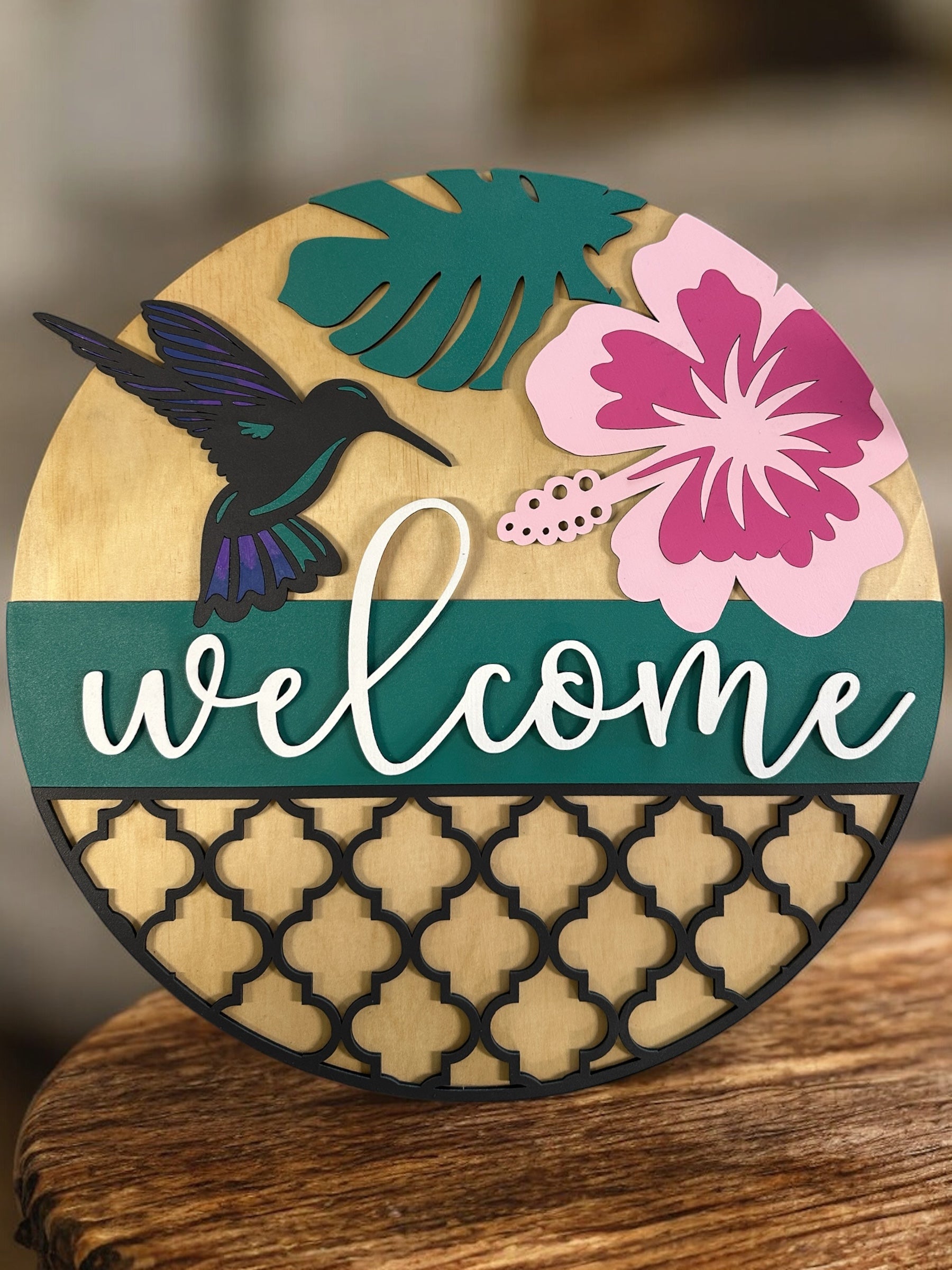 Hummingbird Door Hanger handmade laser wood decor 96 and Birch