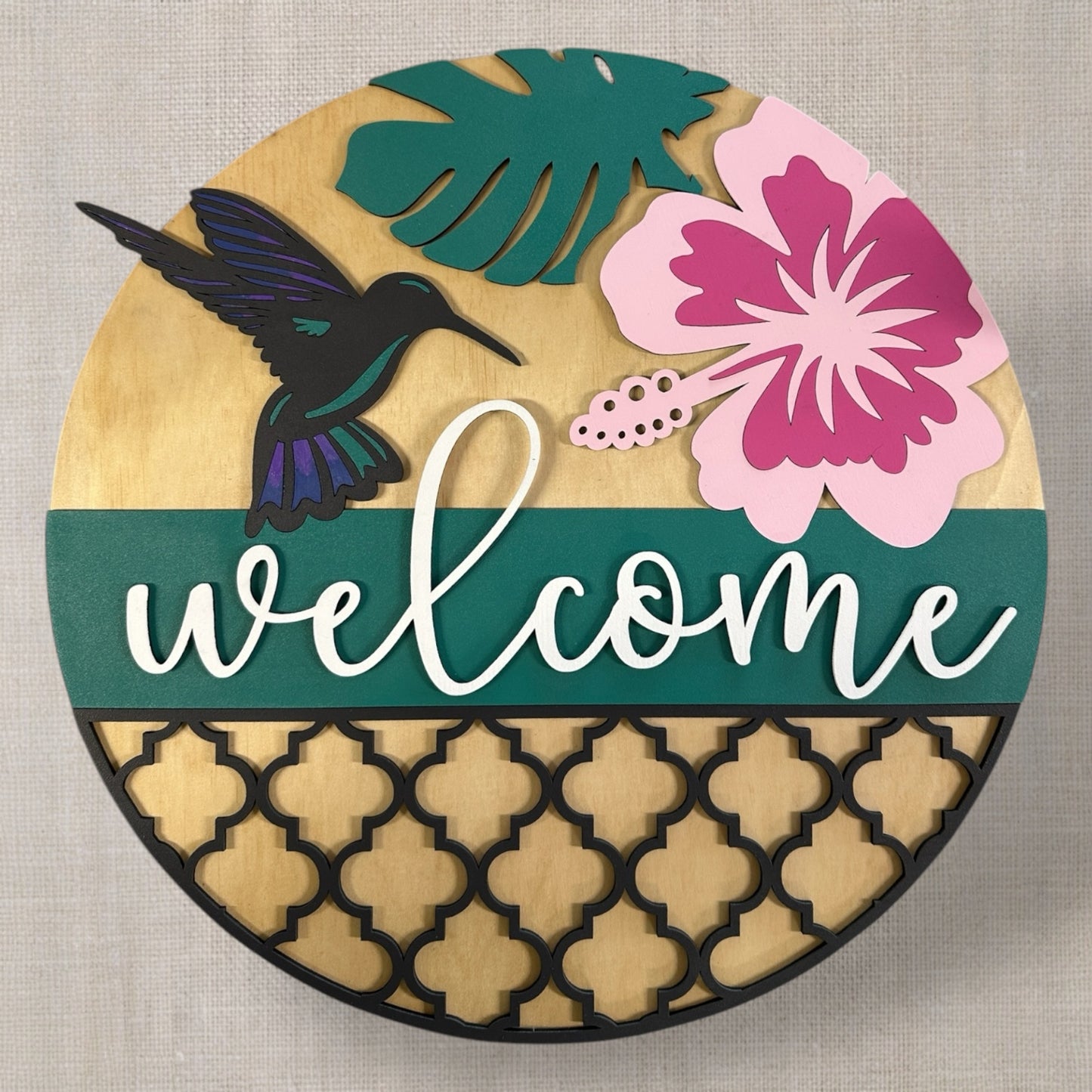 Hummingbird Door Hanger handmade laser wood decor 96 and Birch