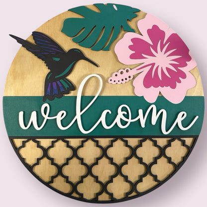 Hummingbird Door Hanger handmade laser wood decor 96 and Birch