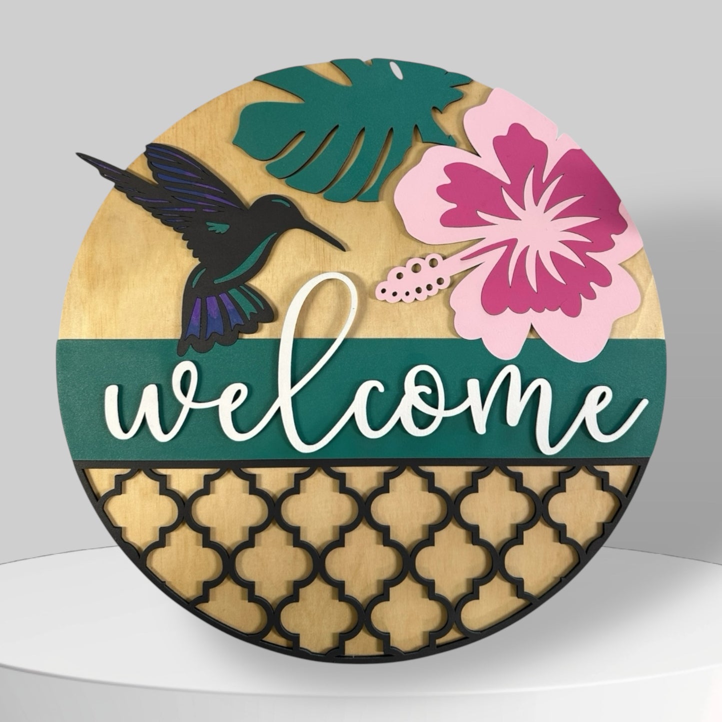 Hummingbird Door Hanger handmade laser wood decor 96 and Birch