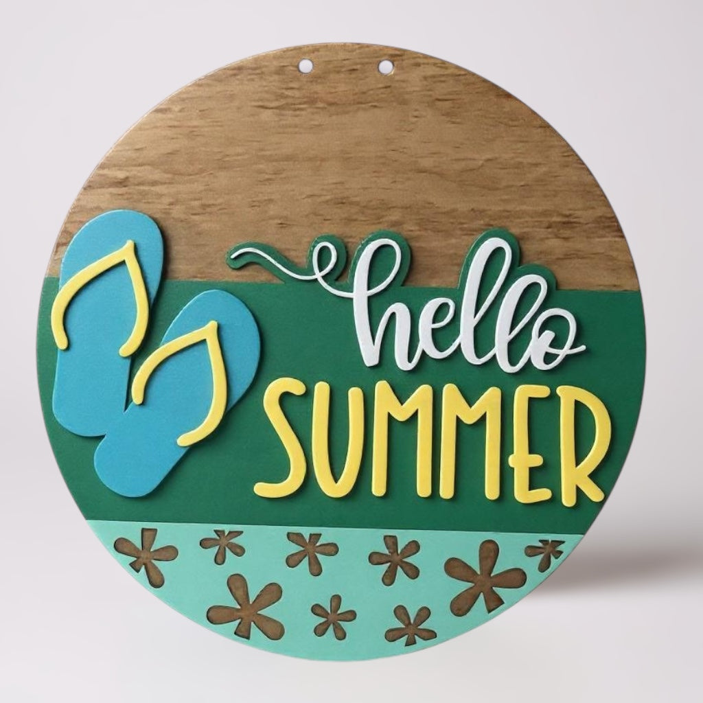 Hello Summer Flip Flops handmade laser wood decor 96 and Birch