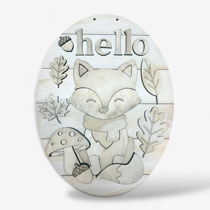 Hello Fall Fox handmade laser wood decor 96 and Birch