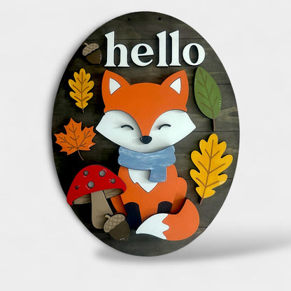 Hello Fall Fox handmade laser wood decor 96 and Birch