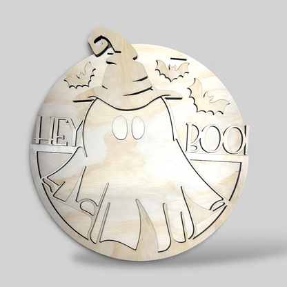 Hey Boo Hat handmade laser wood decor 96 and Birch