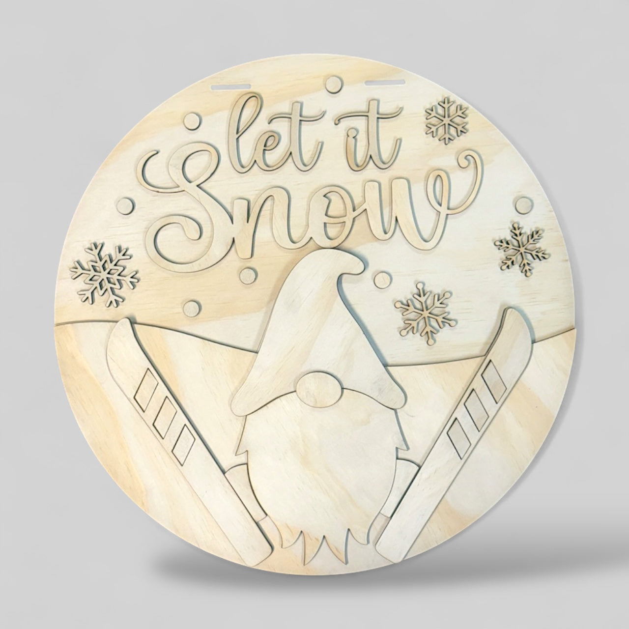 Let It Snow Gnome handmade laser wood decor 96 and Birch