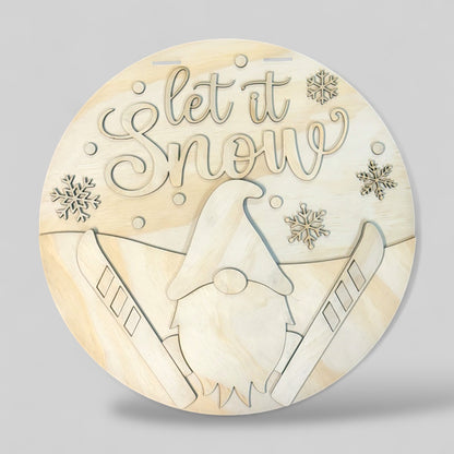 Let It Snow Gnome handmade laser wood decor 96 and Birch