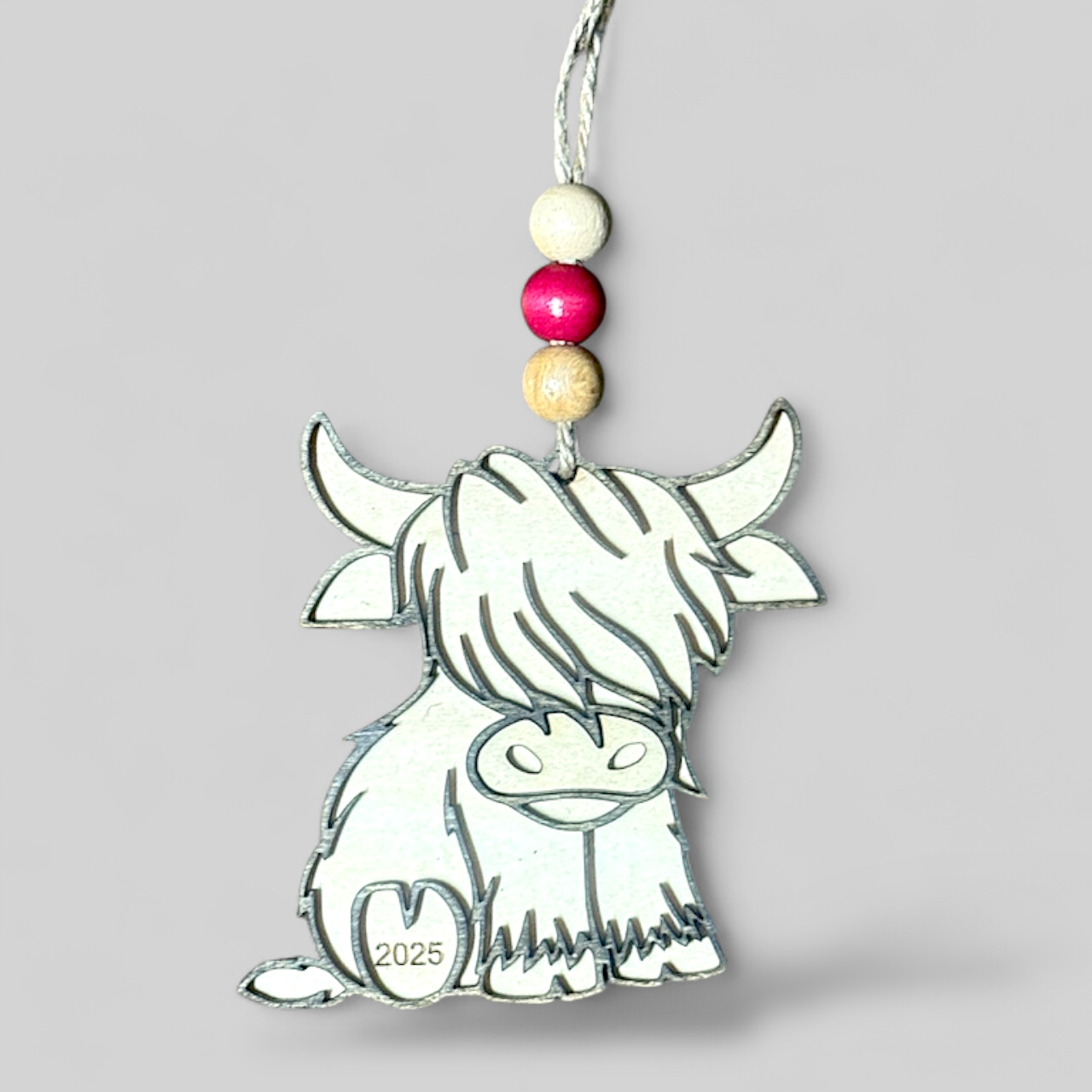 Highland Cow Ornament handmade laser wood decor 96 and Birch