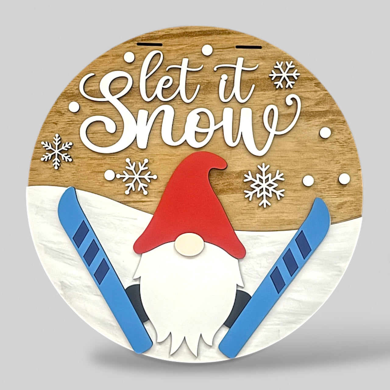Let It Snow Gnome handmade laser wood decor 96 and Birch