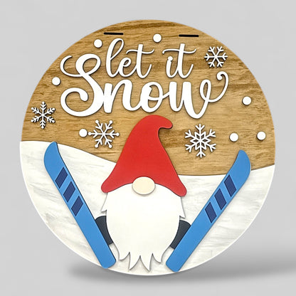 Let It Snow Gnome handmade laser wood decor 96 and Birch