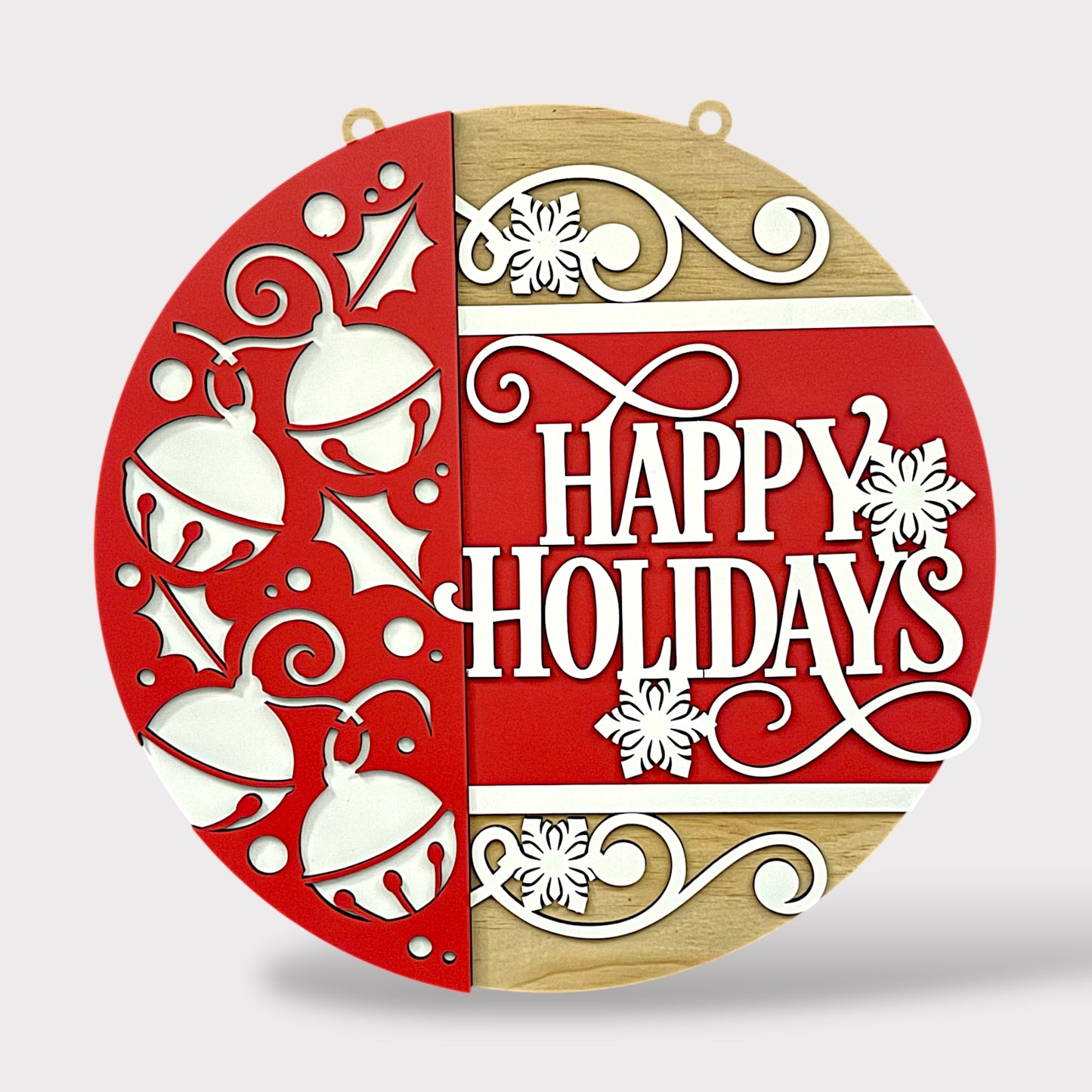 Happy Holidays Bells handmade laser wood decor 96 and Birch