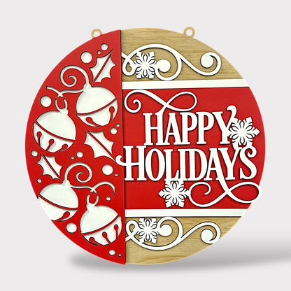 Happy Holidays Bells handmade laser wood decor 96 and Birch