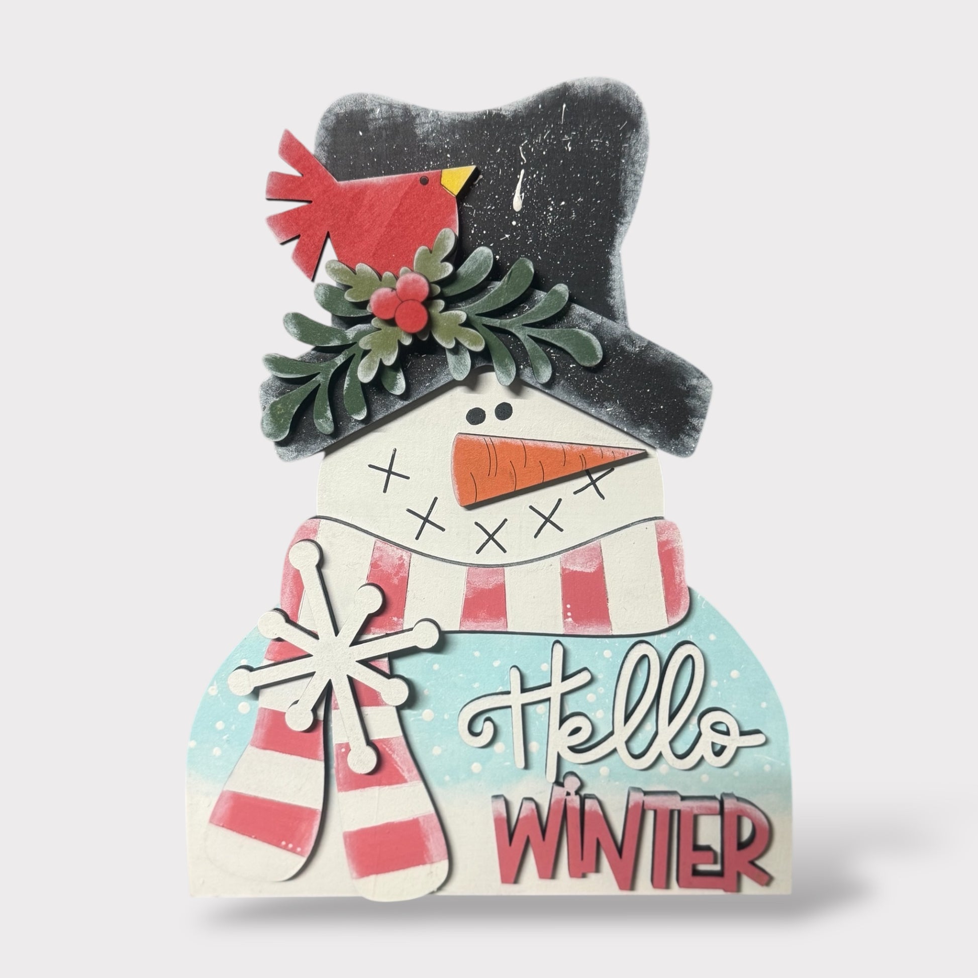 Hello Winter Shelf Sitter handmade laser wood decor 96 and Birch