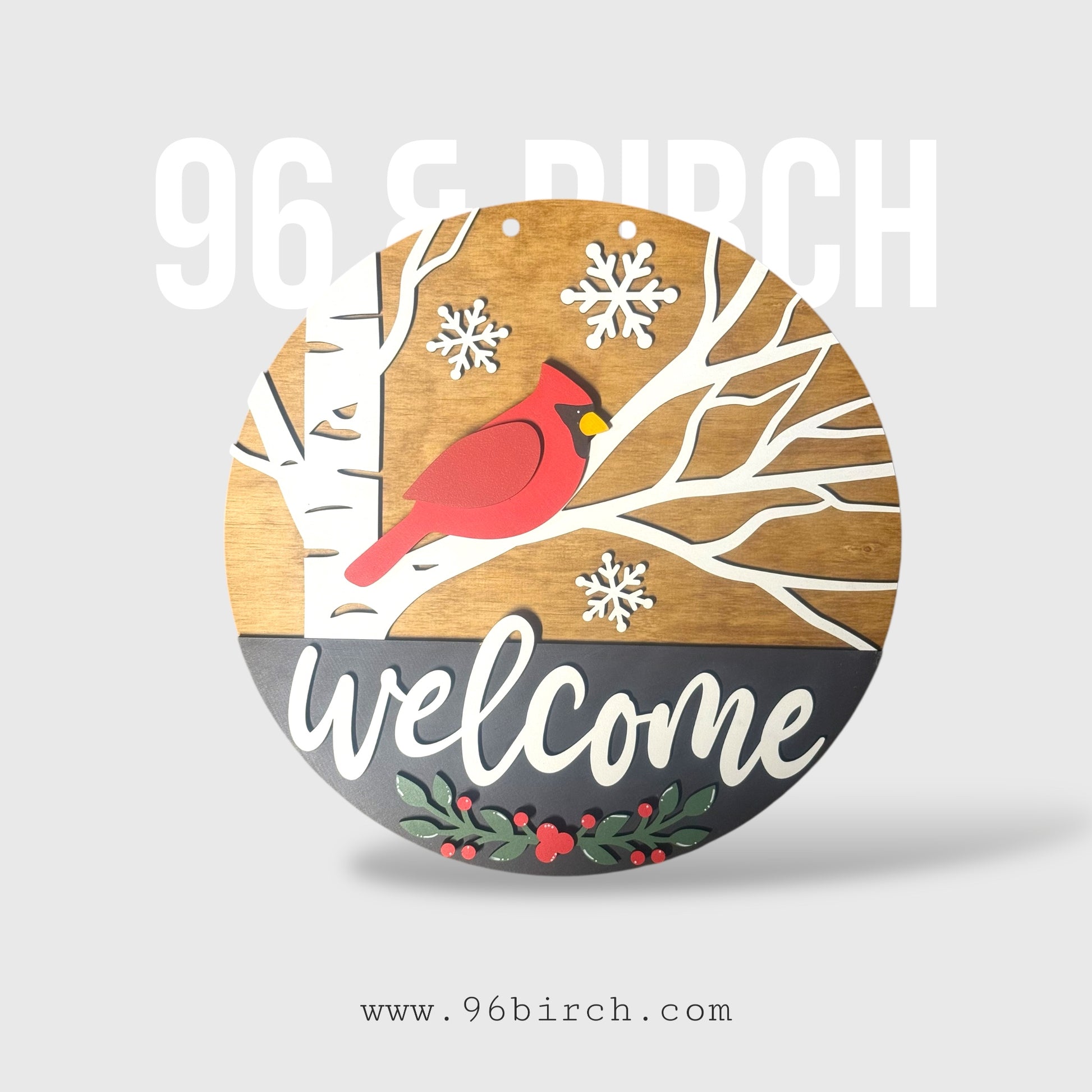 Welcome Cardinal Branch handmade laser wood decor 96 and Birch