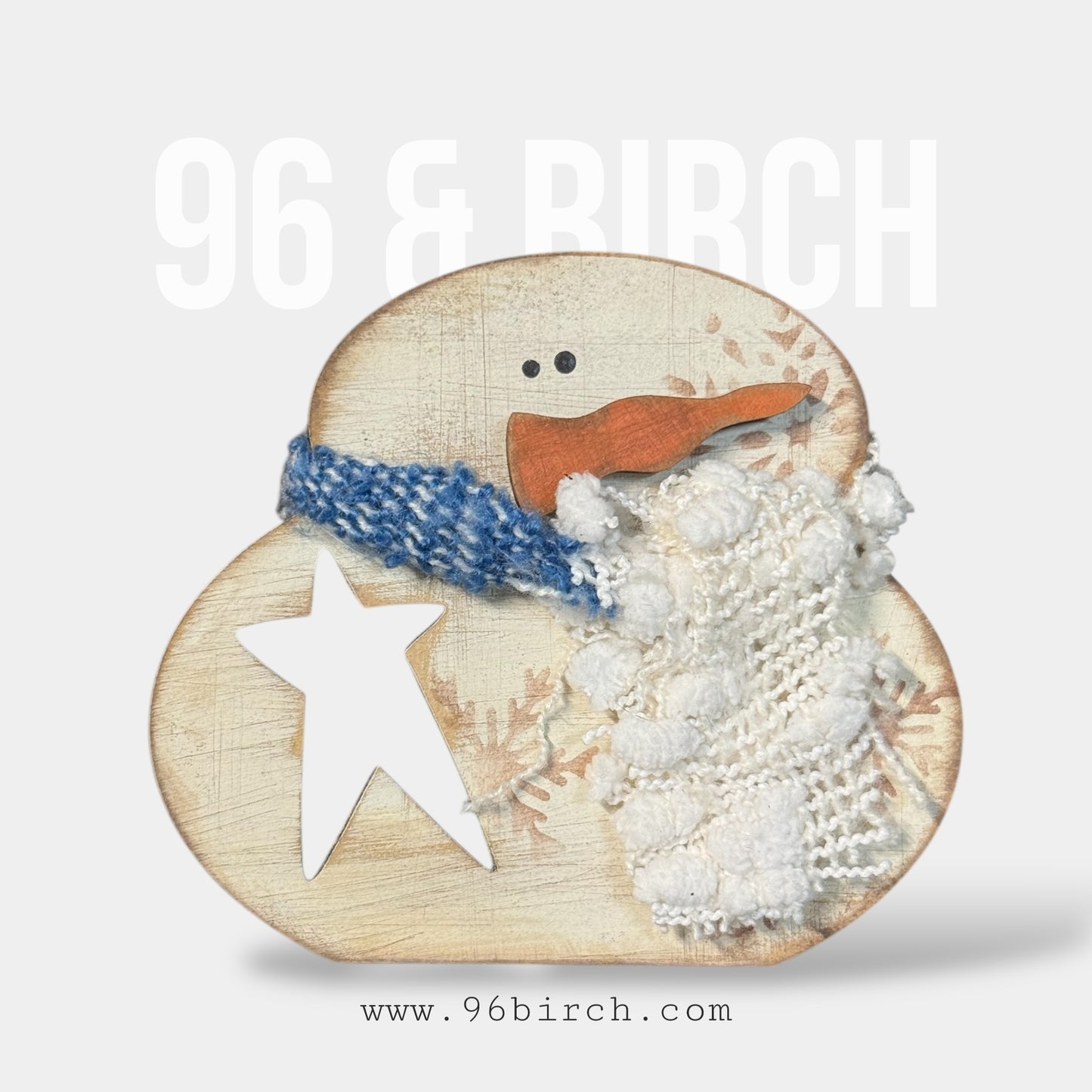 Chubby Snowman with Cutout Shelf Sitter Star handmade laser wood decor 96 and Birch