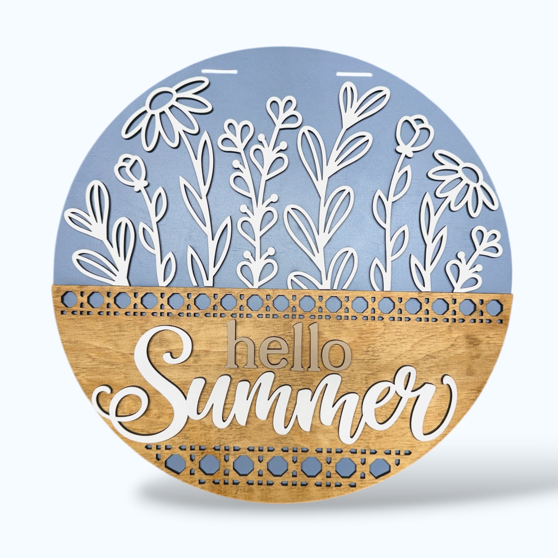 Hello Summer Floral handmade laser wood decor 96 and Birch