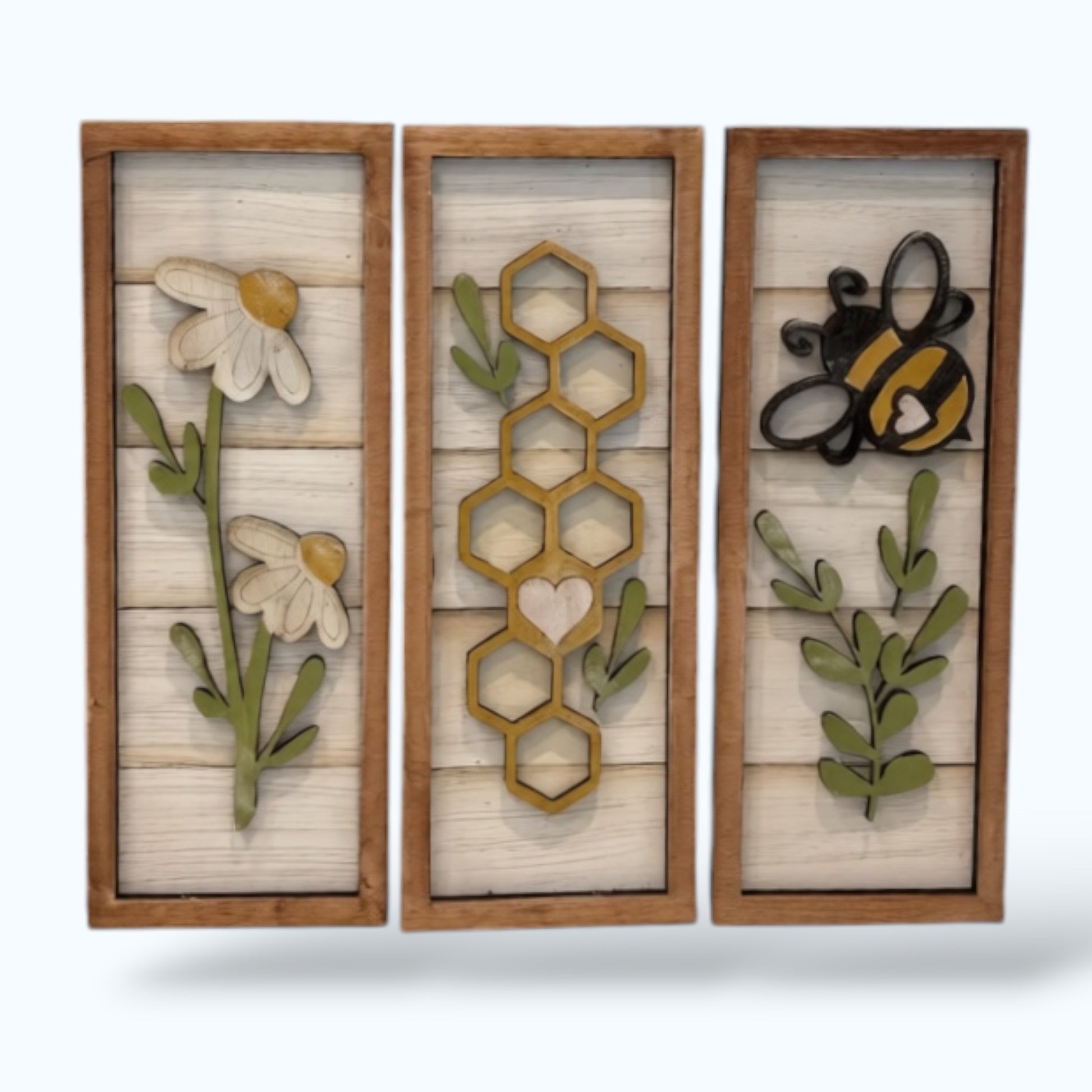 Shiplap Trio - Honey Bee handmade laser wood decor 96 and Birch