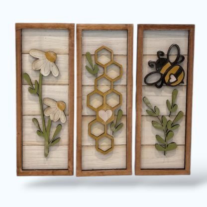 Shiplap Trio - Honey Bee handmade laser wood decor 96 and Birch